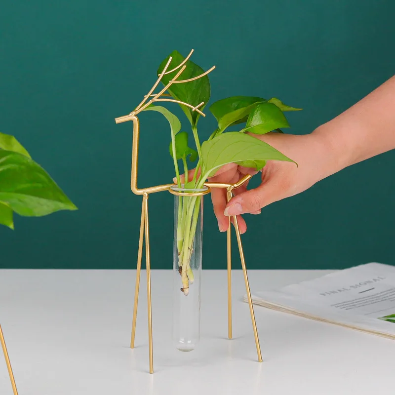 

Nordic Creative Vase Home Decor Golden Glass Vase Hydroponic Plant Holder Iron Line Flowers Ornament Home Garden Decoration