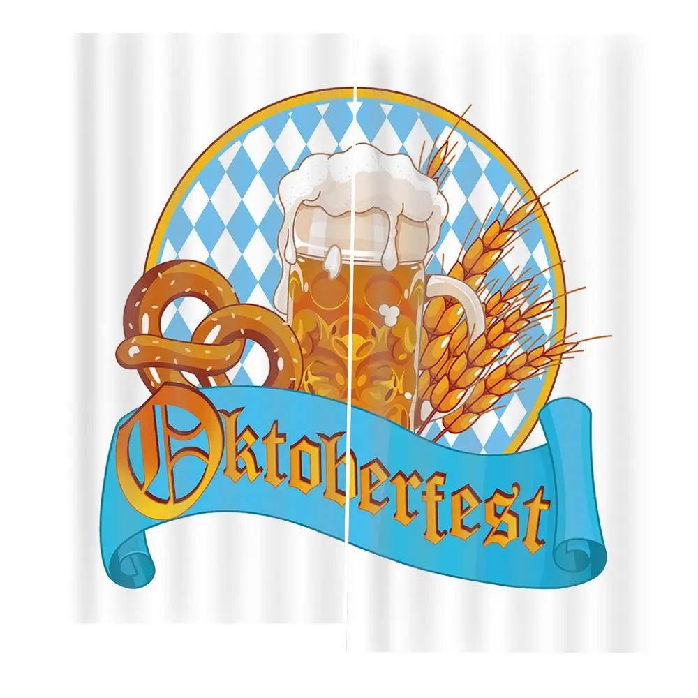 Custom Funky Oktoberfest 3D Curtains Collection Circle Shape Frame with Beer Pretzel Wheatears German Culture Cheerful Drapes | Дом и сад