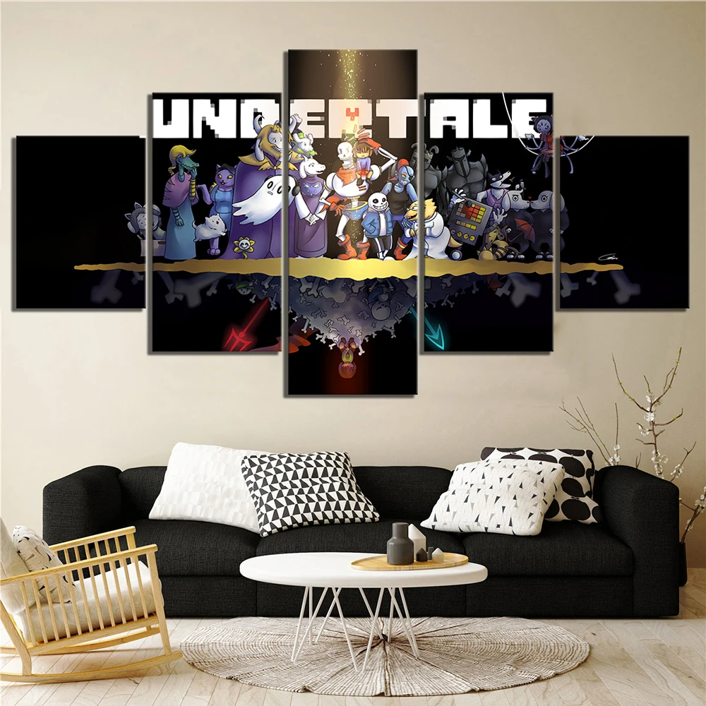 

5 Panel Undertale Game Modular Cuadros Posters HD Canvas Wall Art Pictures Accessories Home Decor Living Room Bedroom Paintings