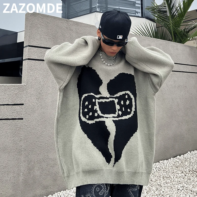 

Свитер ZAZOMDE Мужской трикотажный, креативный пуловер в стиле хип-хоп, Повседневный свитер в стиле Харадзюку с круглым вырезом, весна