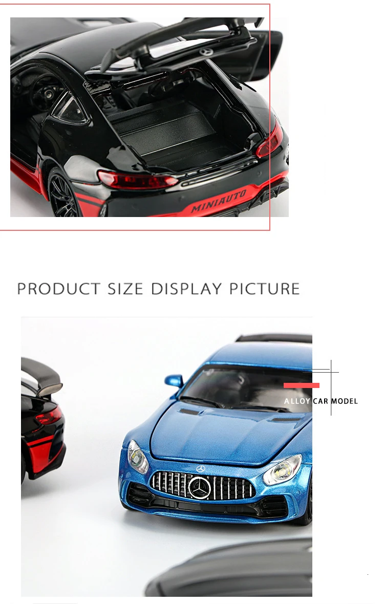 1/32 литой спортивный автомобиль из сплава, модель Benz AMG GTR, вытяжной светильник со звуком, литые игрушки, модели автомобилей для детей, подарки на день рождения