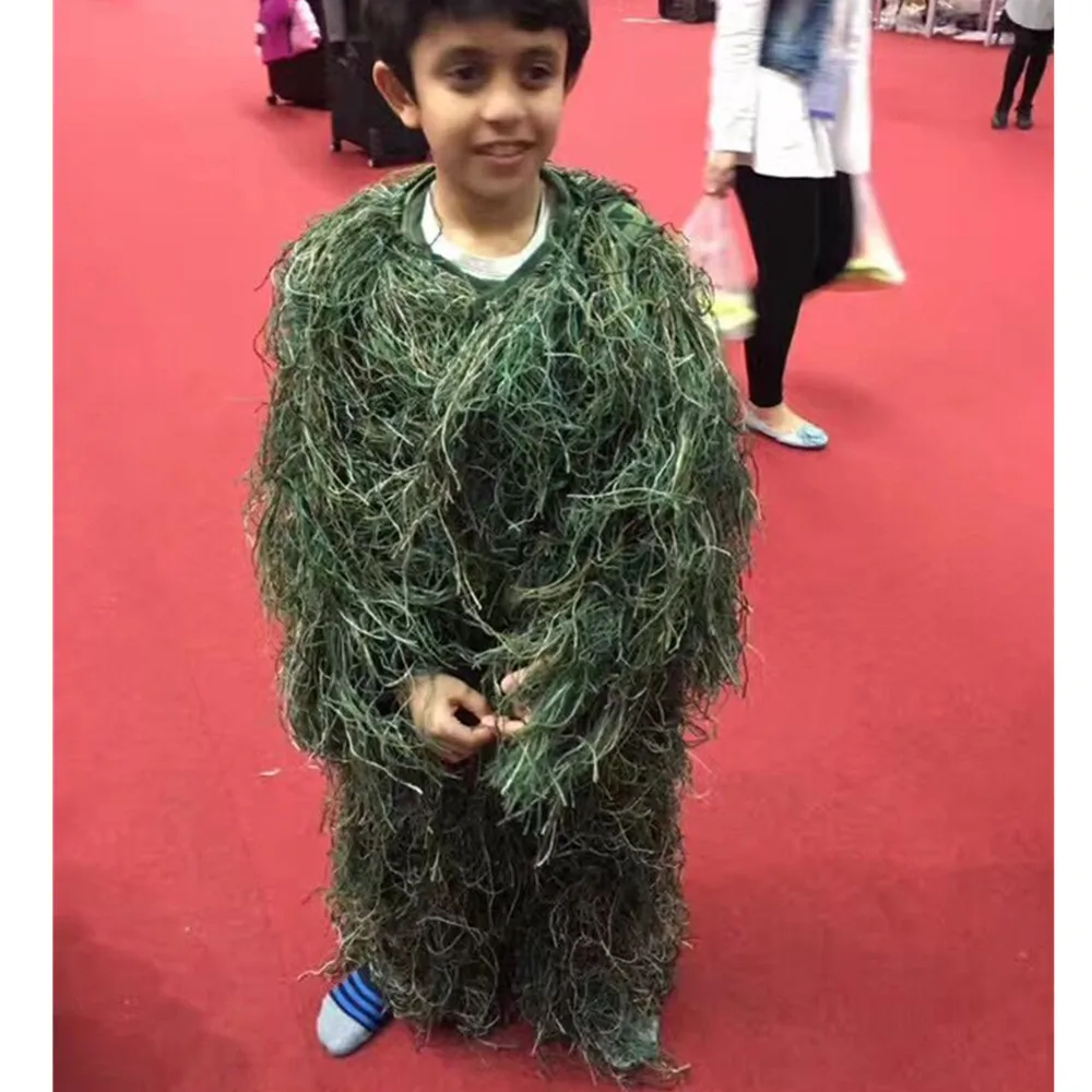 Детский костюм CS Bionic Grass Ghillie, камуфляжный костюм с капюшоном, винтовка джунглей, штаны, куртка, снайперский комплект