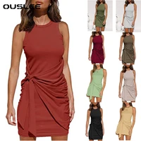 ouslee spring summer women irregular dresses casual solid color o neck sleeveless spaghetti straps mini party vestidos dress