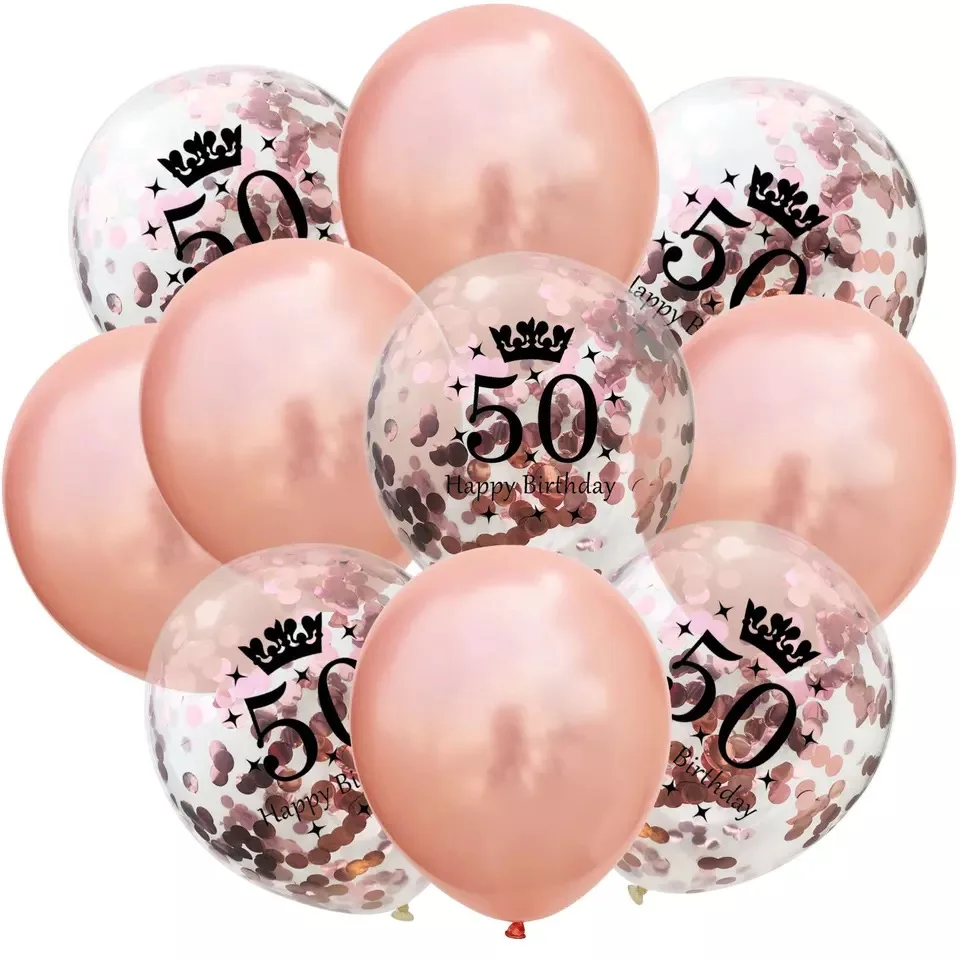 Воздушные шары 12 дюймов 10 шт. цвета розового золота хромированные с конфетти | Дом