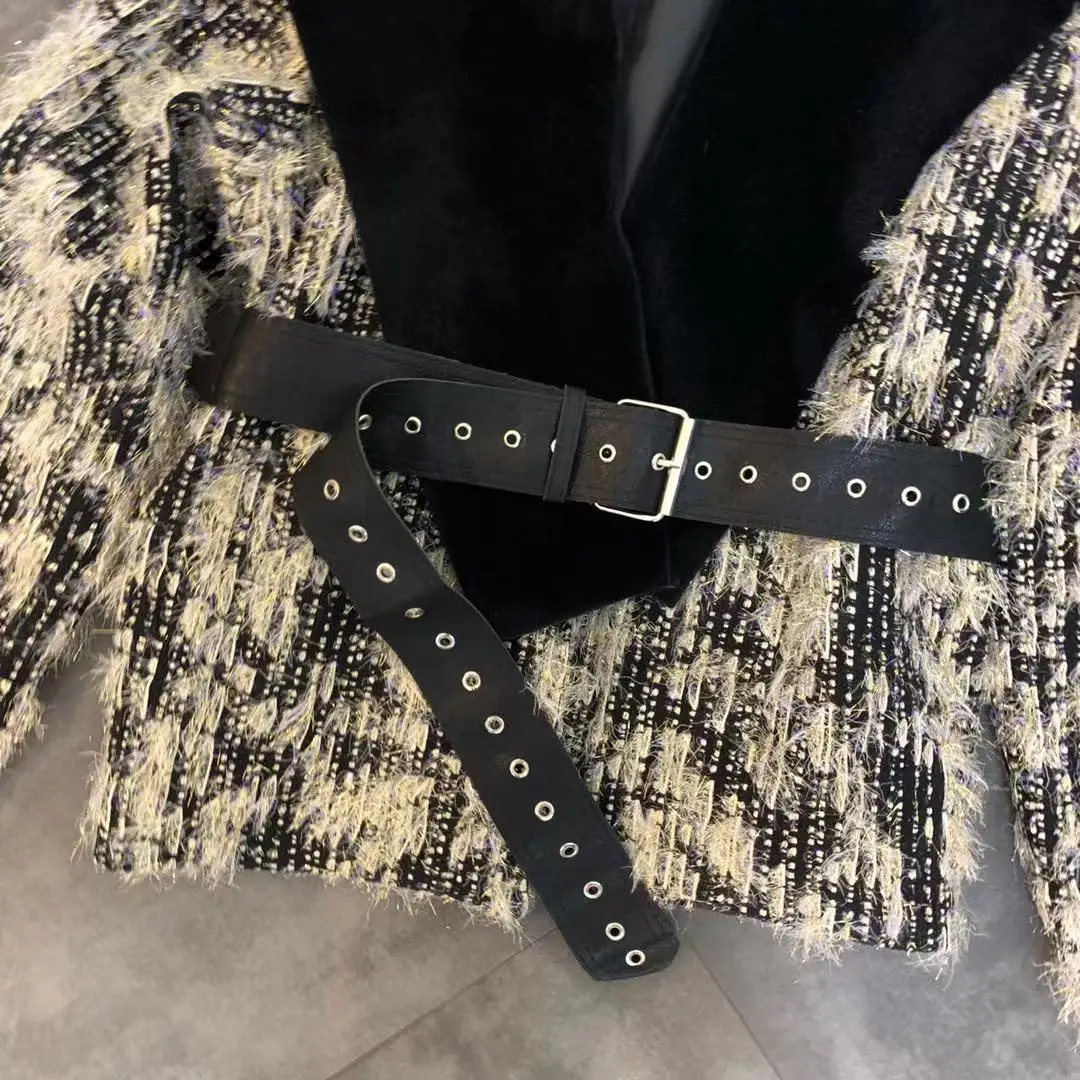 Шерстяная куртка Wonen, новинка, зимняя, с большим отворотом, с длинным рукавом, пушистая, с пестрым поясом, шерстяная куртка, для девушек, хлопковое пальто, качество