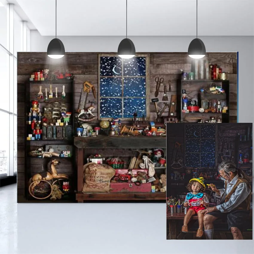 Рождественский фон Mehofond магазин Санты снег окно деревянный стол механические