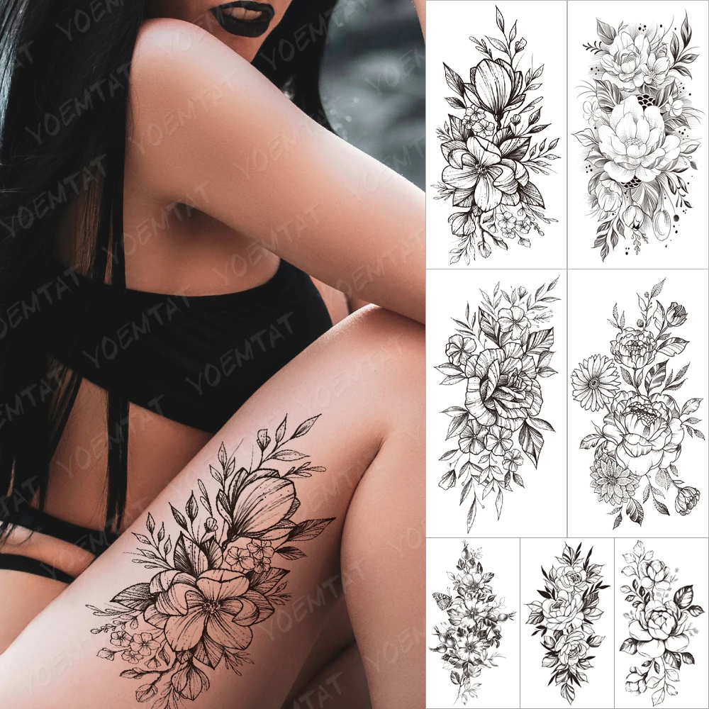 

Transferable Waterproof Temporary Sleeve Tatooo Stickers Orchid Plum Flower Leaf Simplicity Tattoo Body Art Fake Tatoo Man Girl