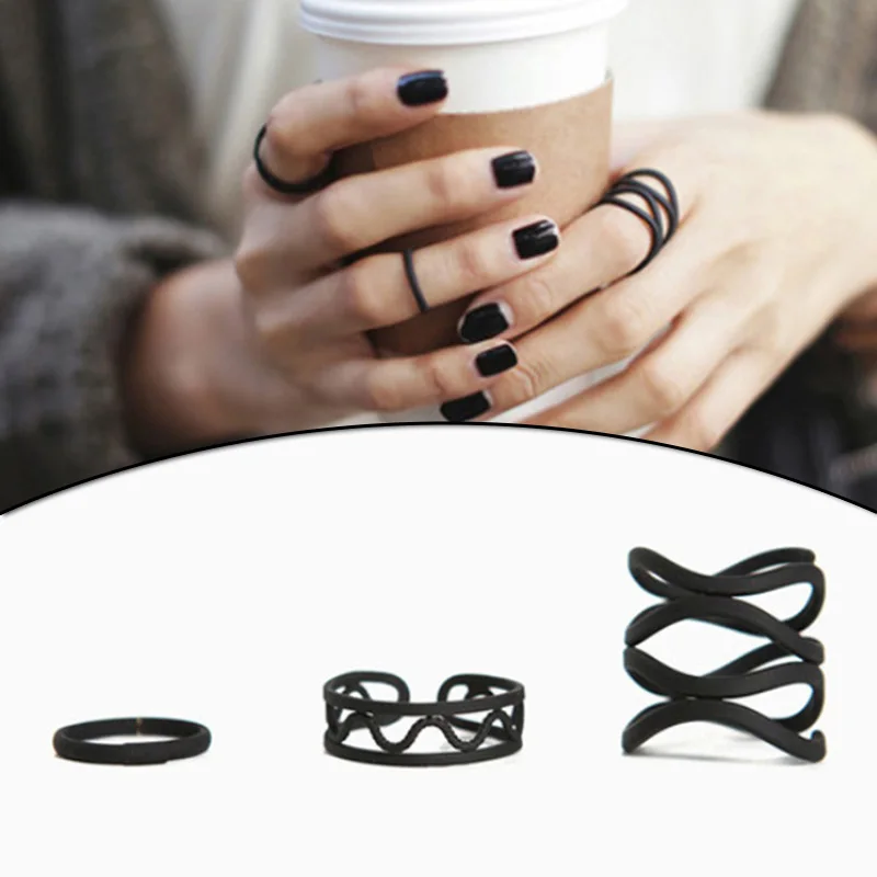 

3pcs Simple For Women Men Jewelry Gift Matte Black Finger Ring Fashion Adjustable Jewelry Accessories