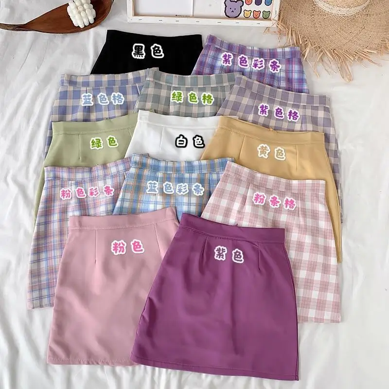 

Skirt women's summer skirt new 2021 fashion academy short skirt high waist plaid skirt with buttocks A-line skirt