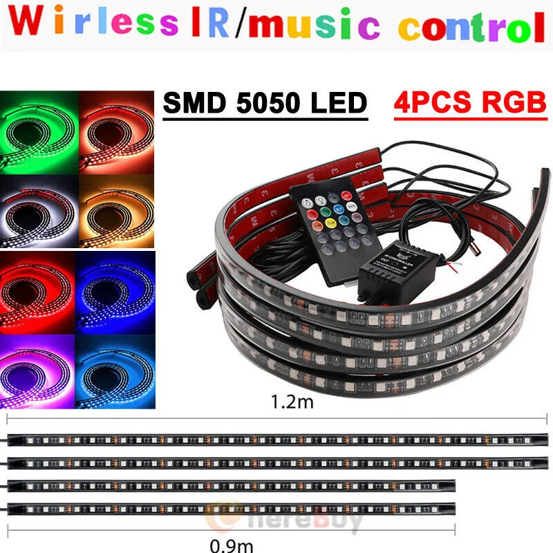 4x RGB Светодиодные ленты под автомобилей Tube Underglow неон днище кузова светильник