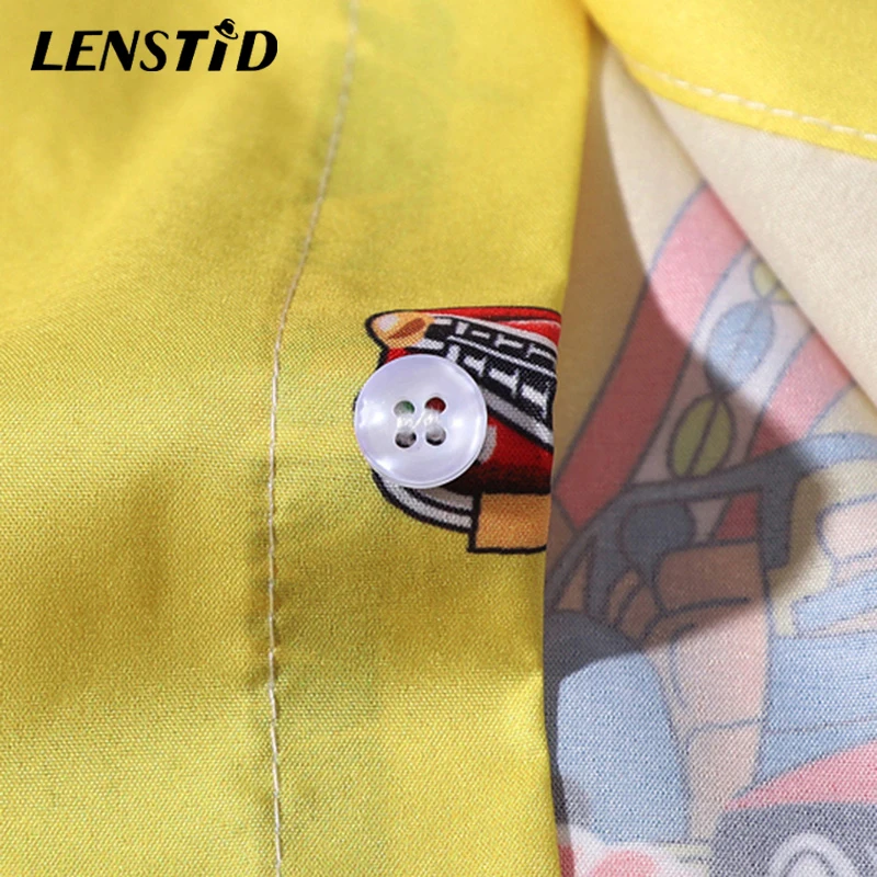LENSTID 2020 Men Hawaiian Shirt Yellow Hip Hop Streetwear Harajuku Floral Beach Top Short Sleeve Summer Aloha Shirts | Мужская одежда