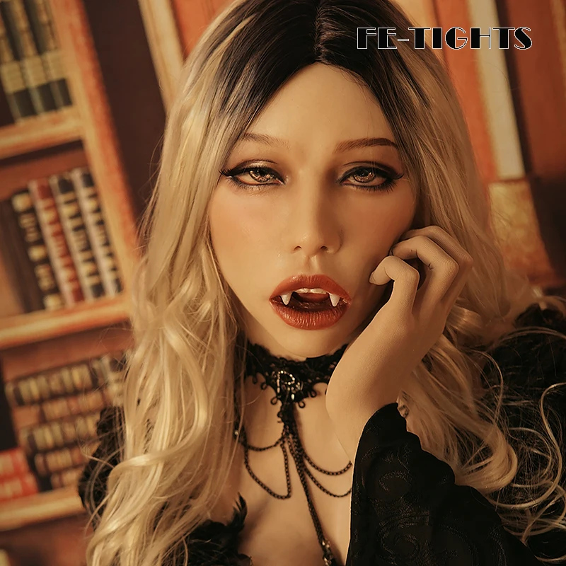 (Vampire Poppy)Crossdress Full Head Realistic Silicone Female Girl Open Mouth Gag Cosplay Transgender Sex Mask Vampire Makeup |