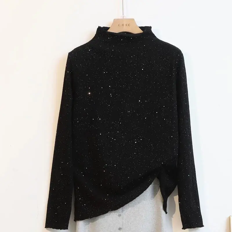 

Женская трикотажная водолазка, с длинным рукавом, большого размера, стрейчевая, осень размера плюс