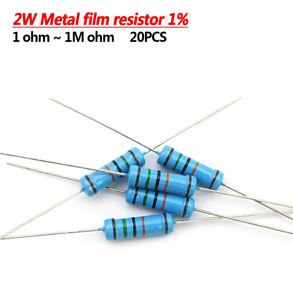 

20pcs 2W Metal film resistor 1% 1R ~ 1M 2.2R 4.7R 10R 22R 47R 100R 220R 470R 1K 10K 100K 2.2 4.7 22 47 100 220 470 ohm