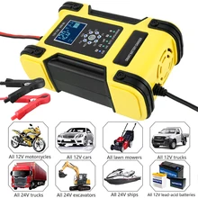 12V/24V 12A Automatic Battery Charger 7-Step Car Battery Charger LCD Display Intelligent Charges Repair Function Fast Charger