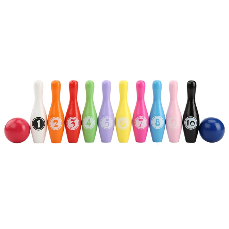Kids Bowling Toys Set 10 Colorful Pins 2 Balls Toddlers Printed with Number Gift for Boys Girls 1-6Years Old | Спорт и развлечения