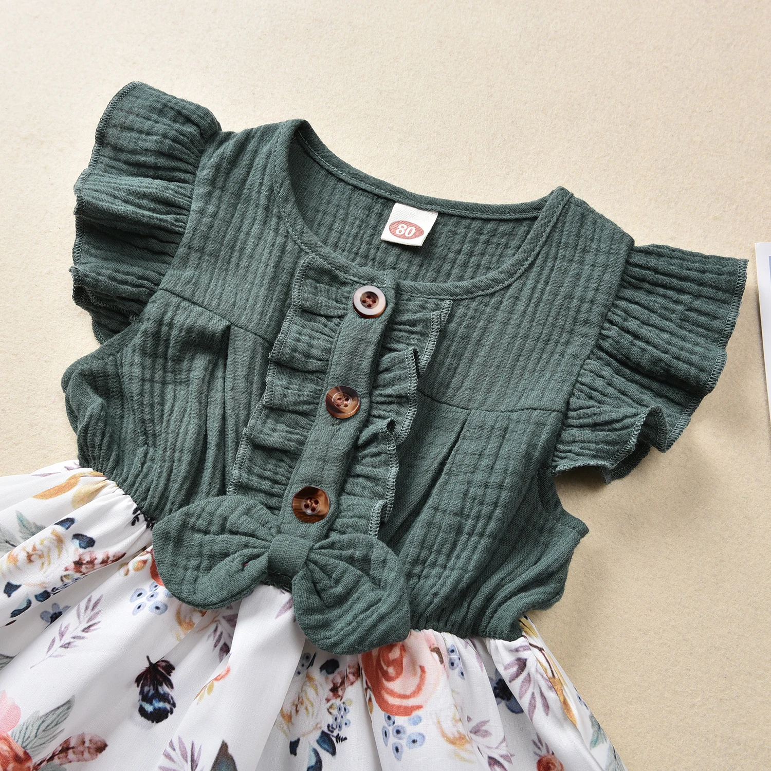 Summer Kids Dress 0-4Y Toddler Baby Girl Button Green Ruffle Floral A-line Cotton Clothes Party Sundress | Детская одежда и обувь