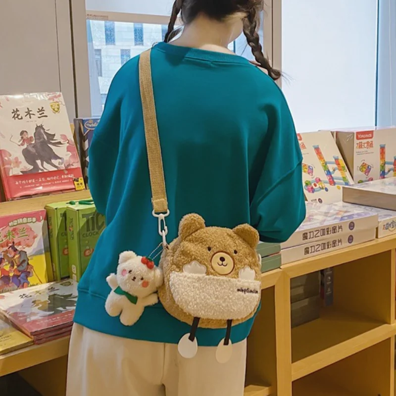 Fashion Girls Bag Japanese Korean Style Soft Lovely Mini Square Bags New Ins Children Lamb Cashmere Shoulder Messenger Bag