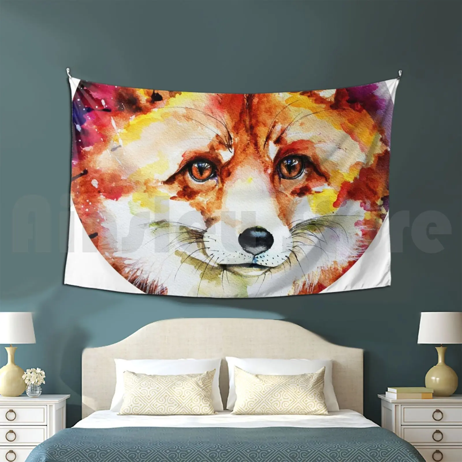 

Red Fox Tapestry Living Room Bedroom Red Fox Animal Animals Watercolor Isabel Salvador Fur Colorful Color Eyes Brown