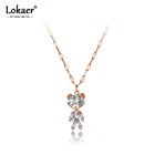 Модный офисный чокер Lokaer N20211 из нержавеющей стали, изящное ожерелье с подвеской в виде медведя из кристалла цвета розового золота для вечеринок