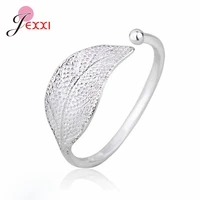 women girls korean style sweet leaves plant ring simple glossy 925 sterling silver accessories for wedding anniversary party