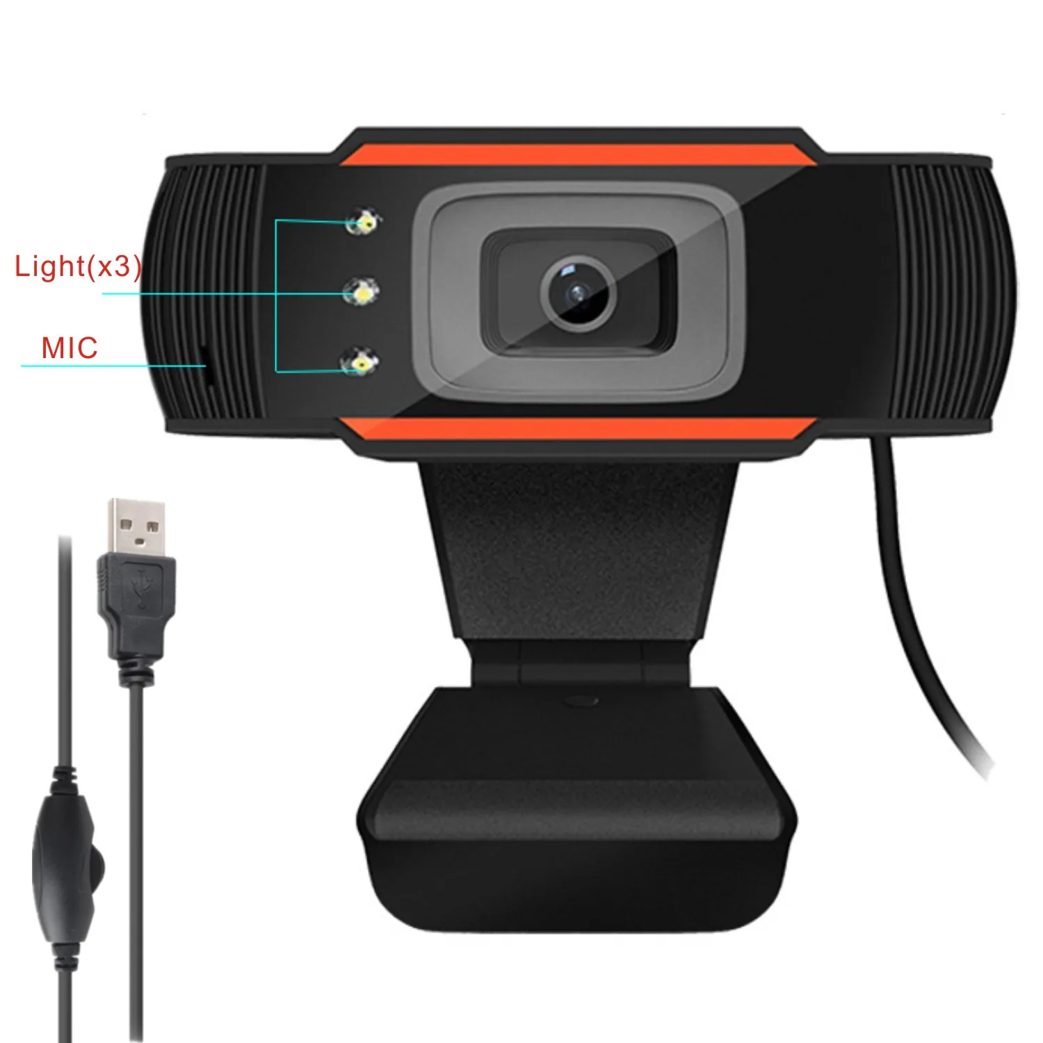 

WebCam 480P HD LED Lights Fill Light 1080P Web Camera USB Built-In Sound Mic Webcan For PC Laptop Live Broadcast Video Calling