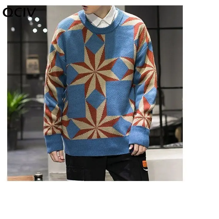 

Spring and Autumn All-match Retro Color Matching Diamond Plaid Sweater Male 3D Personality Tide Brand Lazy Couple Pullover