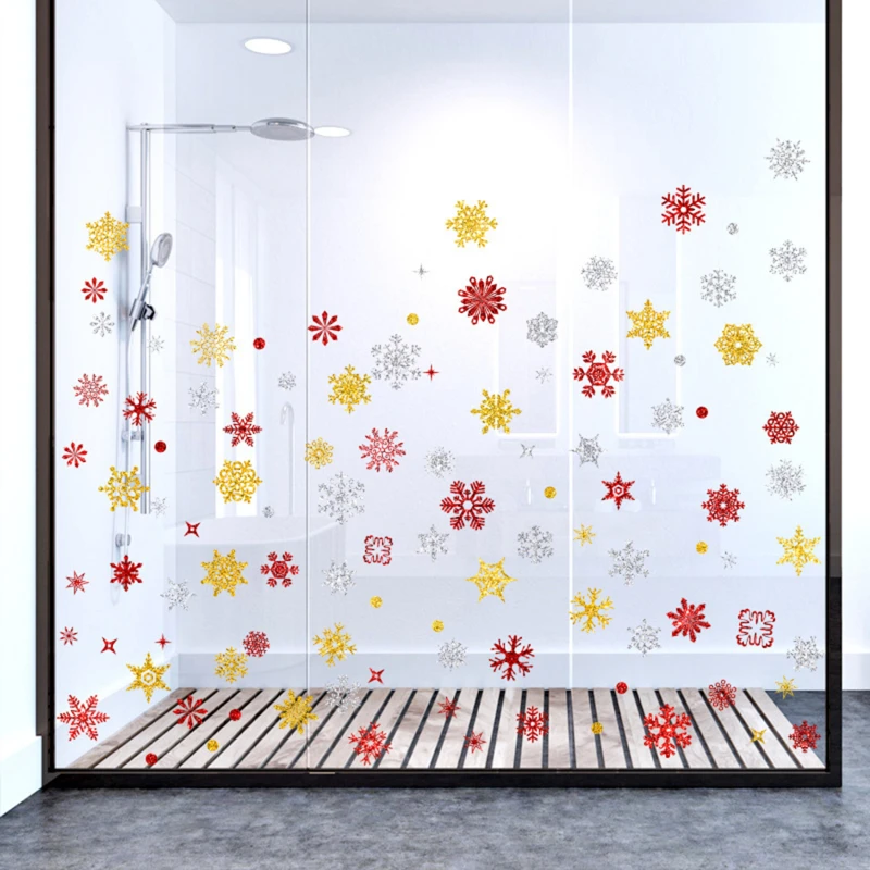 

Рождественские наклейки на стену в виде снежинки, наклейки на стекло и окно, рождественские украшения для дома, новогодний подарок, золотой,...