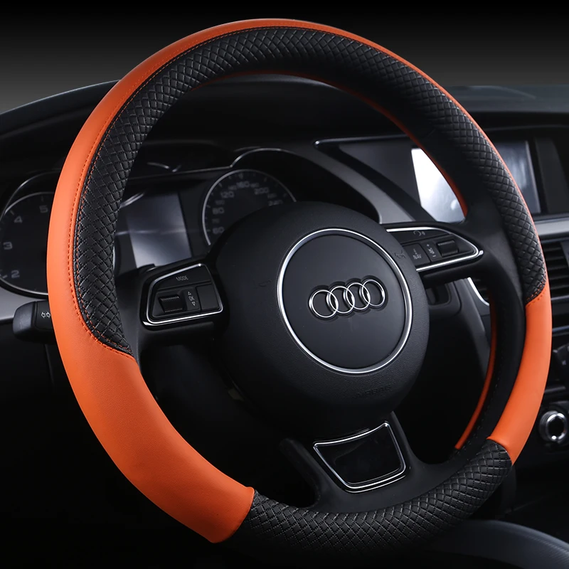 

Чехол на руль автомобильный кожаный, нескользящий чехол для Audi A2 A3 A4 A5 A6 A7 A8l Q2 Q3 Q5 Q7 S2 S3 Sedan Sportback Avant, 37 38 см 15 дюймов