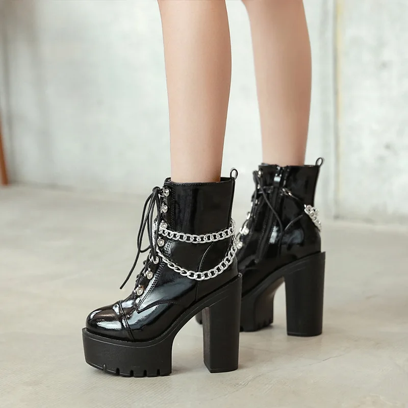 

Thick heel platform Plush chain women's Winter Boots Size 40