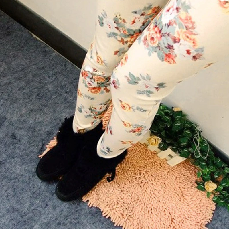 

New Rose Flower Printed Leggings Fashion Sexy Women Lady Slim High Elastic Pants Trousers