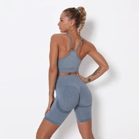 seamless knitted sports set women sport suit yoga sets butt lifting tight shorts sport bra gym workout fitness sportswear