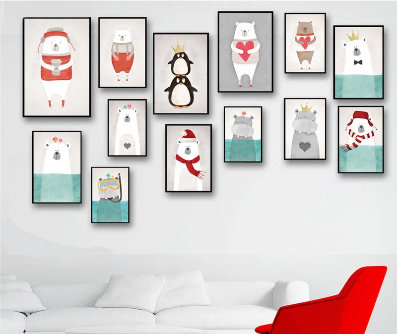 Мультяшный полярный медведь Бегемот холст настенные художественные плакаты