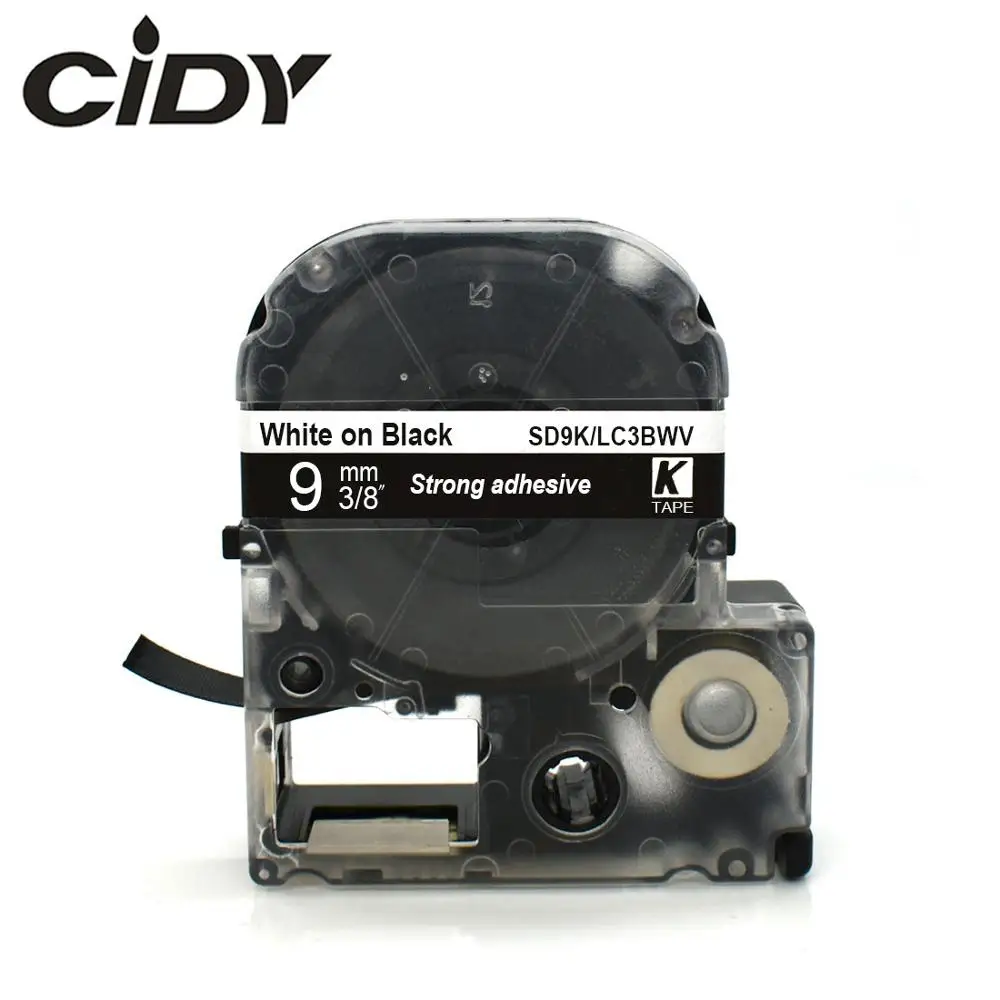 

CIDY 9mm White on black SD9K SD9KW/LC3BWV strong adhesive label tape ribbon for kingjim/epson label maker LW300 LW400 SR150