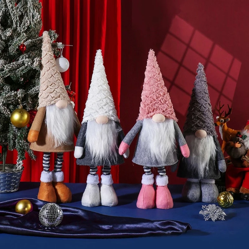 

Christmas Gnome Holiday Decoration Telescopic Spiral Hair Handmade Tomte Plush Doll Home Ornaments Tabletop Santa Figurines