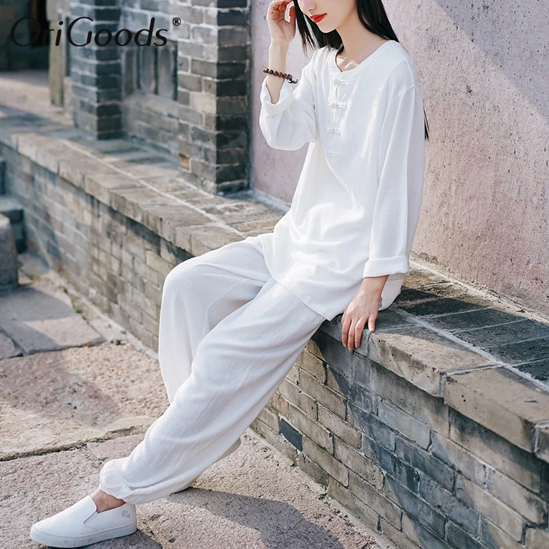 Оригинальные женские льняные брюки в китайском стиле женская одежда Qigong Tai Chi для