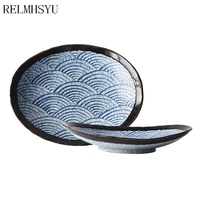 1pc relmhsyu japanese style sea ripple underglaze ceramic breakfast sushi vegetable fruit cooking dinner plate tableware