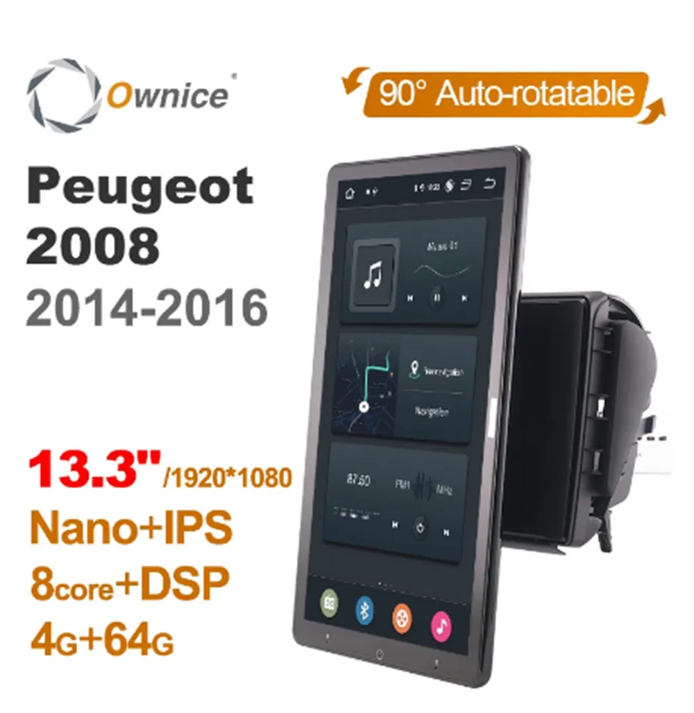

1920*1080 Ownice Android 10.0 Car Radio forPeugeot 2008 2014 - 2016 Auto Multimedia Video Audio head Unit 13.3" IPS Rotatable