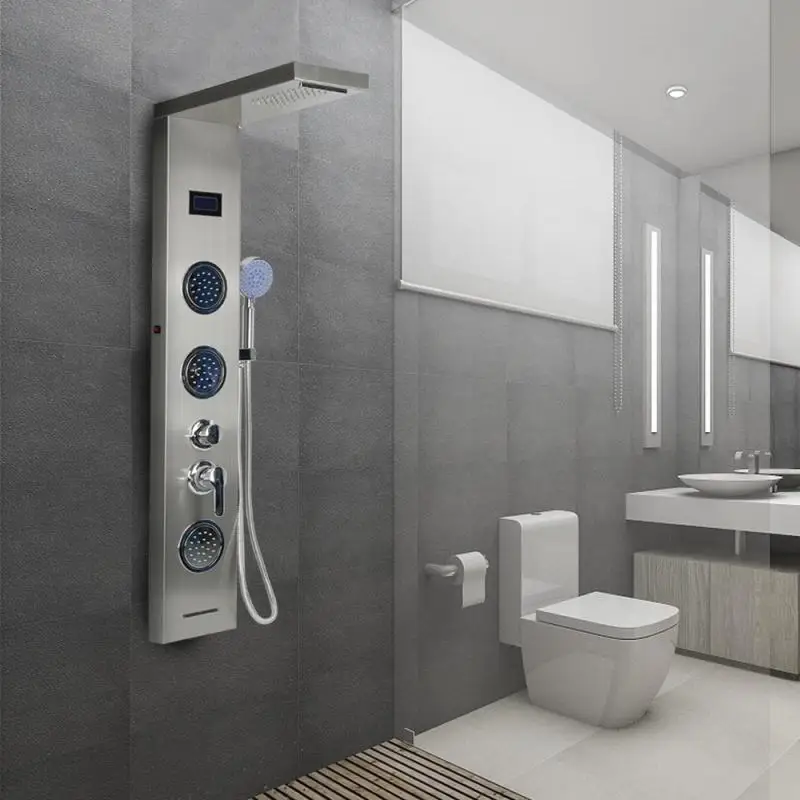 Koop Led Display Temperatuur Douche Panel Kolom Waterval Baden Douche Wandmontage Handdouche Set Thuis Badkamer Armatuur Hwc