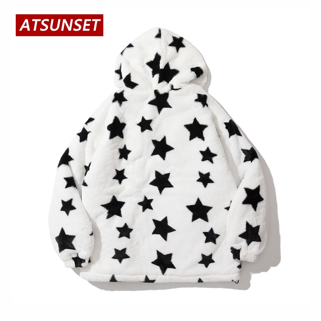ATSUNSET Full Of Stars Lambswool Hooded Cotton Coat Thick Warm Harajuku Winter Jacket High Street Couple Streetwear