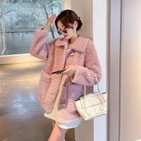 2021 women winter solid real fur jacket lady turn down collar genuine wool coats female warm thick sheep shearing outerwear k347