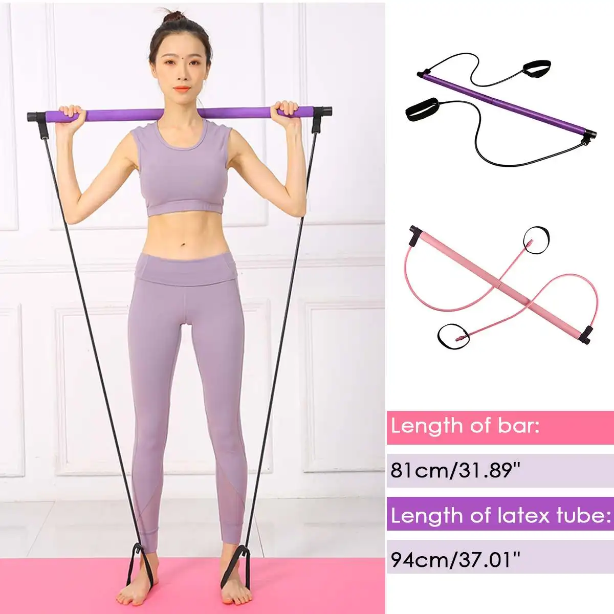 Палка для пилатеса с эластичными лентами дома спортзала портативная фитнеса