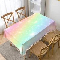 shiny rainbow printed table cloth tassel waterproof tablecloth thick rectangular manteles mesa nappe wedding coffee table cover