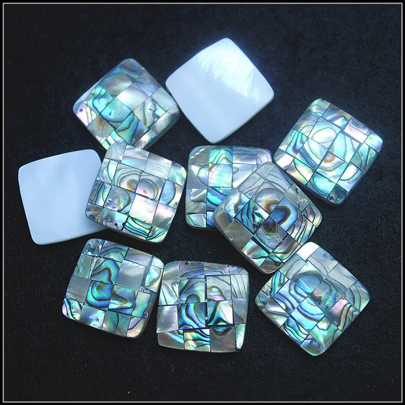 

5pcs natural abalone shell cabochons shell beades cabs no hole square shape 16x16mm beads accessories with best wholesale price