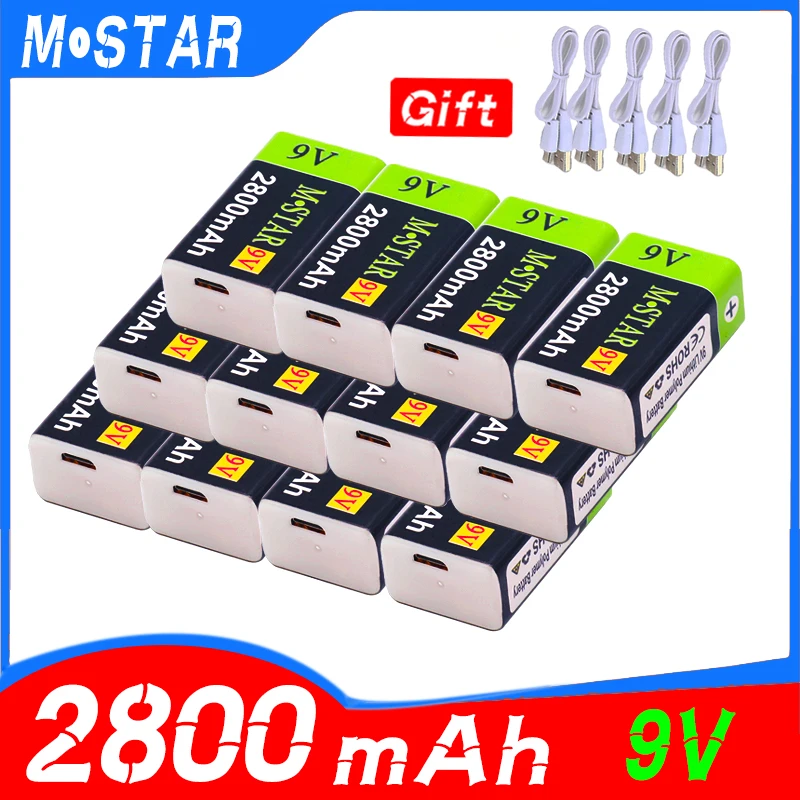 Литий ионная аккумуляторная батарея 9 В 2800 мАч батареи Micro USB литиевая для