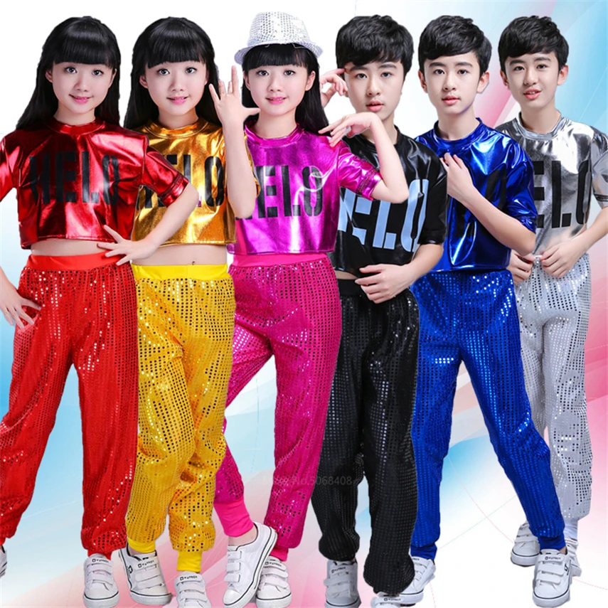 Костюм джазовый детский для танцев комплект из топа и брюк с блестками в стиле