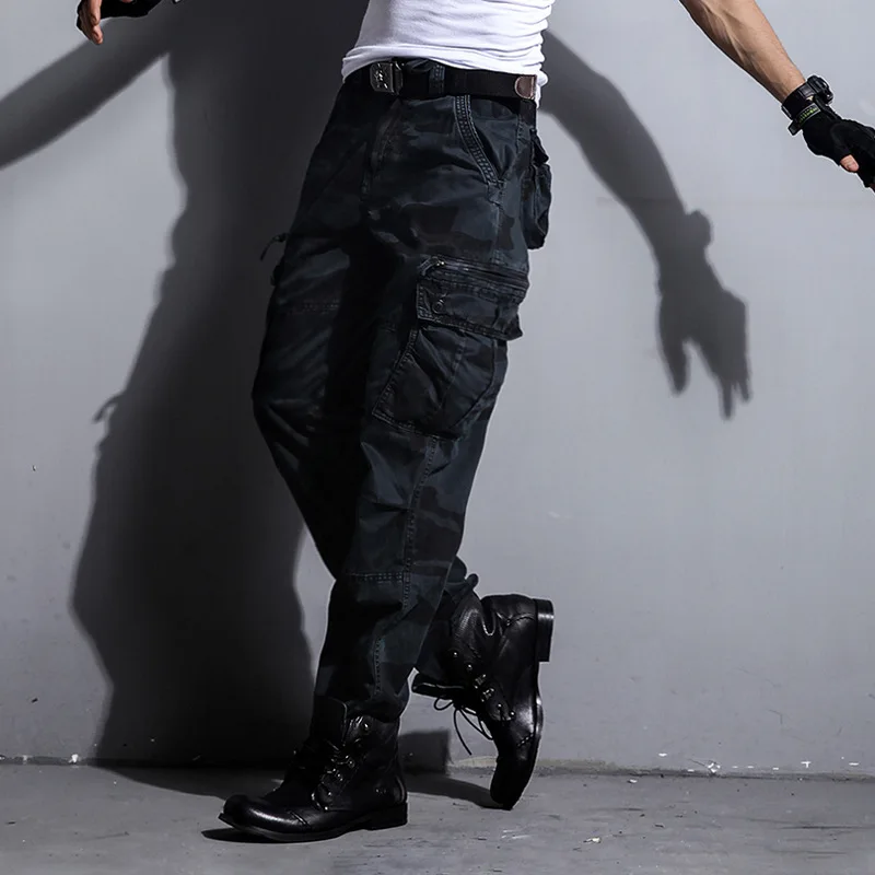 Брюки-карго мужские камуфляжные хлопок много карманов милитари синий спортивные