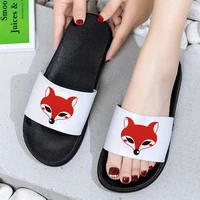 kawaii foxes fun cartoon print women slippers 2021 harajuku 90s girls slide sandals summer slippers for woman mujer