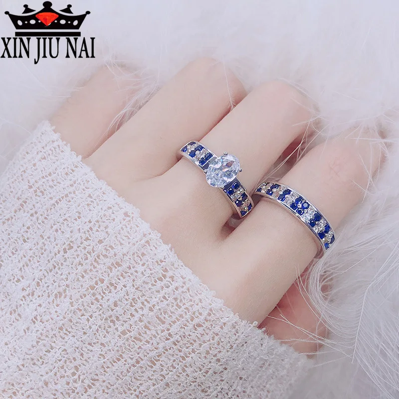 Женское кольцо с овальным голубым и белым камнем в европейском американском