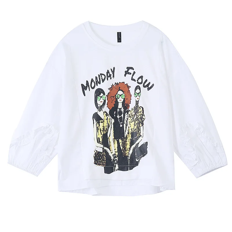

QING MO Hip Hop Women Cartoon Sweatshirt 2021 Women Three Quarter Pullover Sweatshirt Female Casual Sweatshirt ZQY6585